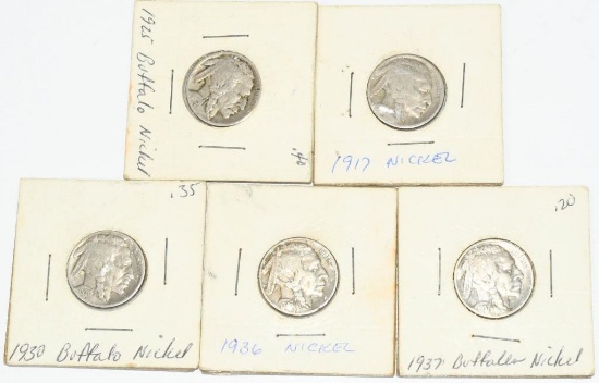 5 Collector Buffalo Nickel Coins