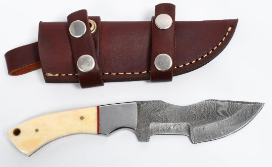 Hand Made Damascus Fixed Blade Knife W/ Sheath