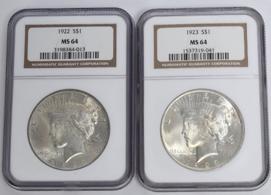 2 NGC Graded Liberty Peace Silver Dollar Coins