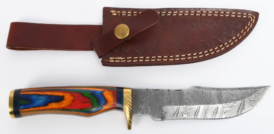 Hand Made Damascus Fixed Blade Knife W/ Sheath