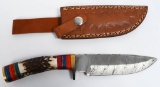 Hand Made Damascus Fixed Blade Knife W/ Sheath
