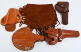 4 Leather Holsters & 1 Shoulder Pouch
