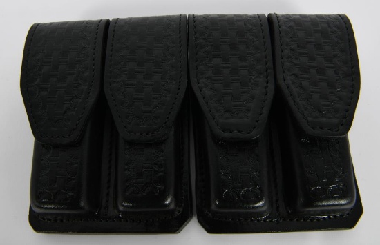 (2) new Black Leather Basket Weaver Mag Pouch