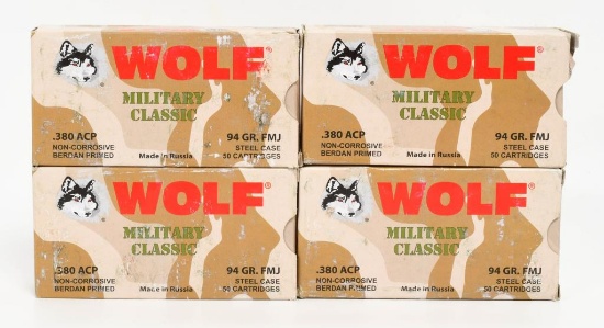 200 Rounds Of Wolf Military Classic .380 ACP Ammo