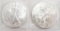 2 Uncirculated Silver Eagle 1 Oz Fine Silver Coins