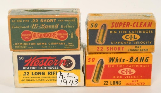 4 Collector Boxes .22 Short & .22 Long Ammunition