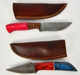 2 Custom Handmade Damascus Fixed Blade Knives
