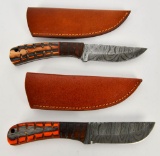 2 Custom Handmade Damascus Fixed Blade Knives