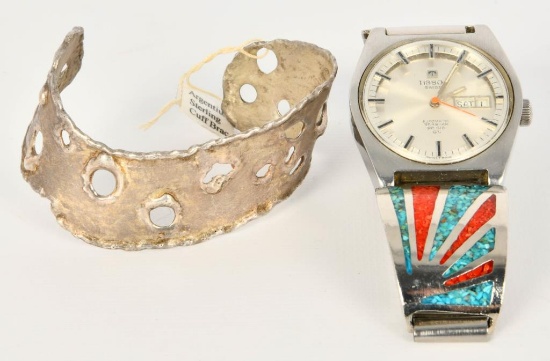 Tissot Turquoise Watch & Sterling Cuff Bracelet