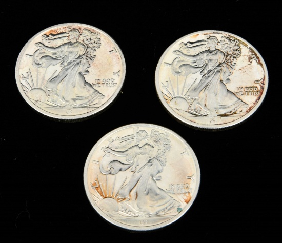 (3) 1 Troy Ounce .999 Fine Silver Walking Liberty
