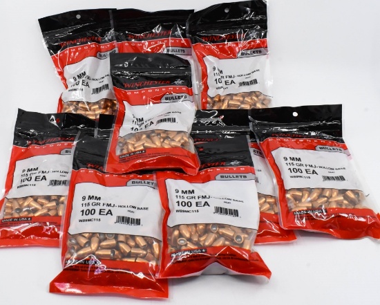 1000 Ct New Winchester 9mm Luger Bullet Tips