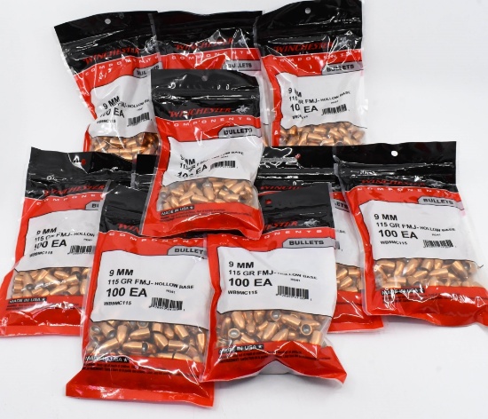 900 Ct New Winchester 9mm Luger Bullet Tips
