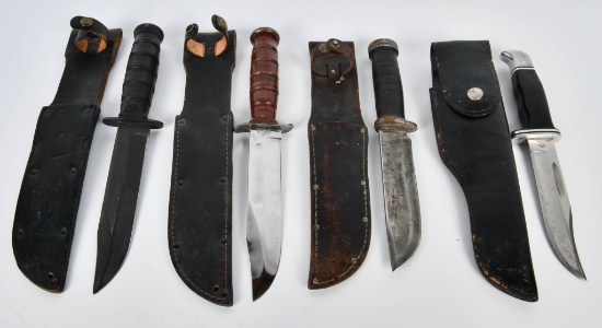 4 Fixed Blade Vintage Fighting Knives W/ Sheaths
