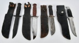 4 Fixed Blade Vintage Fighting Knives W/ Sheaths