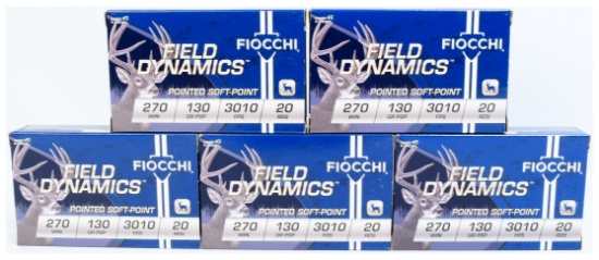 Fiocchi Field Dynamics .270 Winchester 130 Grain Pointed Soft-Point (PSP) Ammunition, 100 Rounds