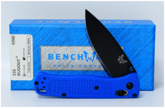 Benchmade 535 Bugout Folding Knife, Blue Handle, Black S30V Blade, New in Box