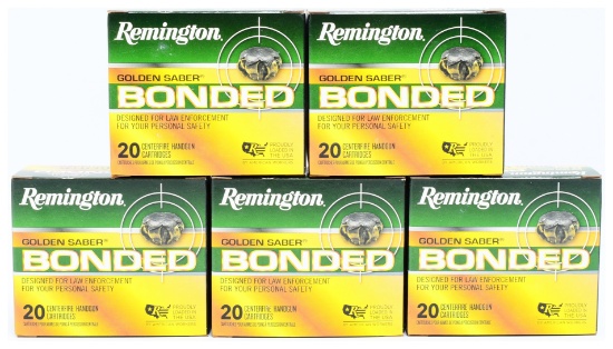 Remington Golden Saber Bonded 9mm Luger +P 124 Grain BJHP Ammunition, 100 Rounds