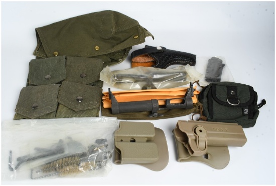 A Collection of 12 Military Firearm Accessories and Field Gear Including MAS 49 and 1911 Equipment