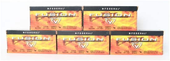 A Lot of 100 Rounds of Federal Fusion Centerfire Rifle Ammunition .224 Valkyrie