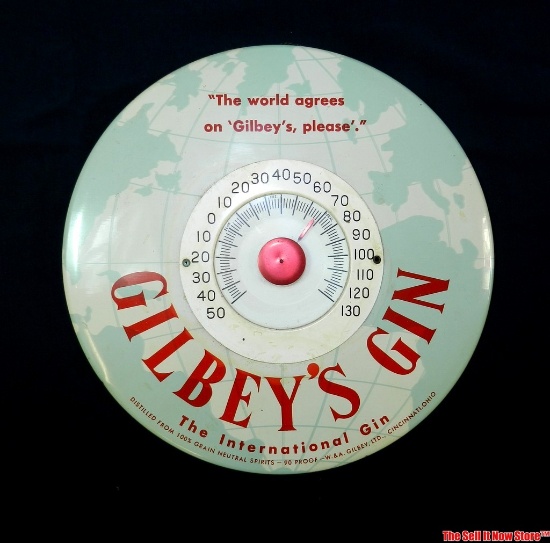 Gilbey's Gin Tin Over Cardboard 9" Round Advertising Thermometer Cincinnati