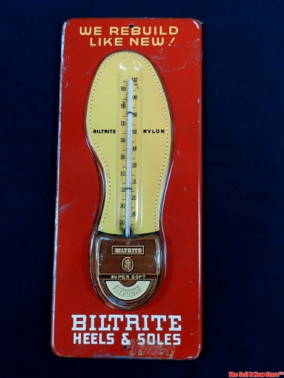 We Rebuild Like New Biltright Heels & Soles Tin Advertising Thermometer