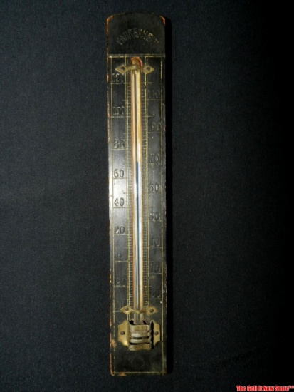 Antique Black Painted Wood German Thermometer