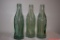 Lot of 3 Vintage 6 oz Embossed Green Glass Coca-Cola Empty Bottles