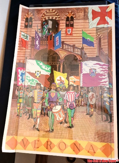 Vintage original Verona TWA David Klein Lithograph Travel Poster 39"x25"