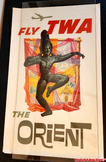 Vintage TWA The Orient David Klein Lithograph Travel Poster 39"x25"