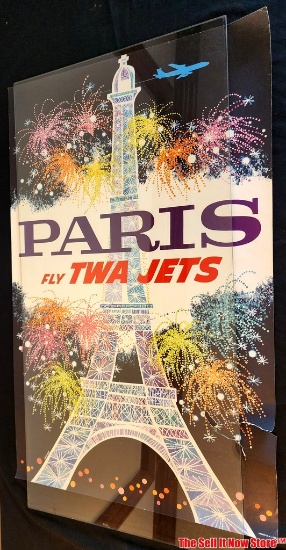 Vintage TWA Paris David Klein Lithograph Travel Poster 39"x25"