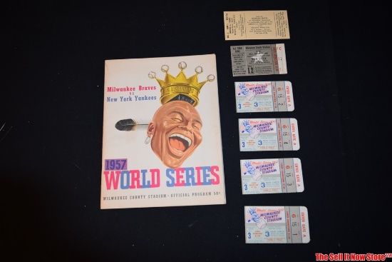 Vintage 1957 World Series Milwauke Braves New York Yankees Program Guide, Tickets and more