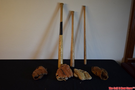 Vintage Baseball Bats and Gloves Sports Memorabilia