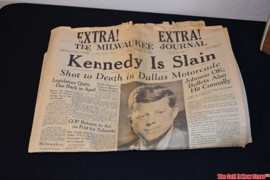 Various Papers and Presidential Statues and political buttons, Kennedy and more