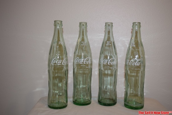 Lot of 4 Vintage 16 oz Green Glass Coca-Cola Bottles From Southern States
