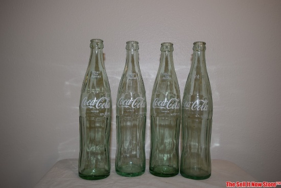 Lot of 4 Vintage 16 oz Green Glass Coca-Cola Bottles From From Eastern States