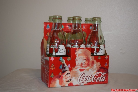 Special Edition Santa Clause Vintage Coca-Cola Green Glass Bottles & Cardboard Carrier