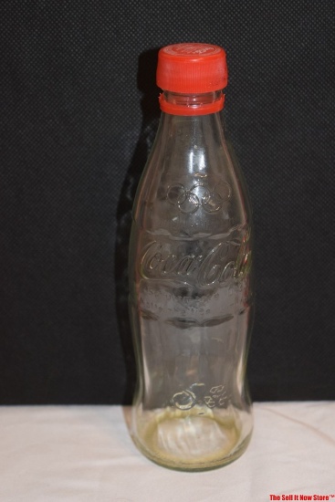 1996 Vintage Clear Embossed Glass German Coca-Cola Track Athlete Bottle