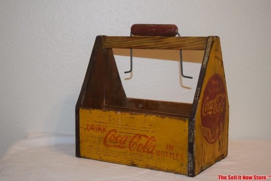Vintage 1941 World War II Era Coca-Cola Yellow 6 Bottle Carrier With Handle And Wings