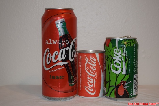 Vintage Coca-Cola Cans Multi-Language Schutzmarkin German Koffeinhaltige Limonade Green