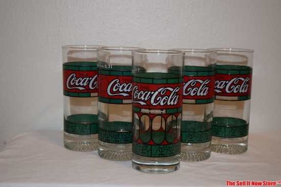 Vintage Coca-Cola Glass Tumblers German Stained Glass Koffeinhaltige Limonade Ribbed Glass
