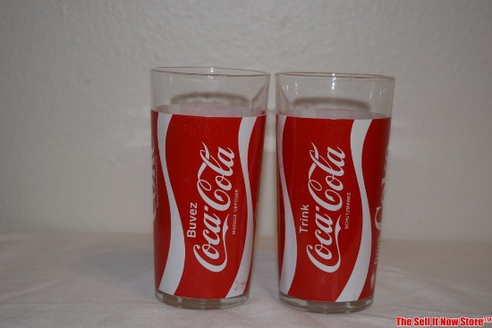 Lot of 2 Vintage Coca-Cola Glass With Can Wrap Multi Language
