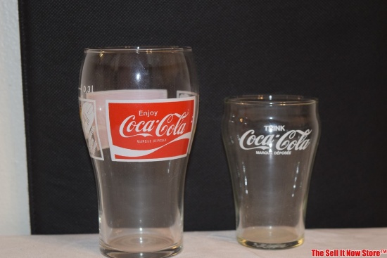 Vintage Coca-Cola Cup Rad-Weltmeisterschaften Schweiz & Miniature Trink Coca-Cola Fountain Glass