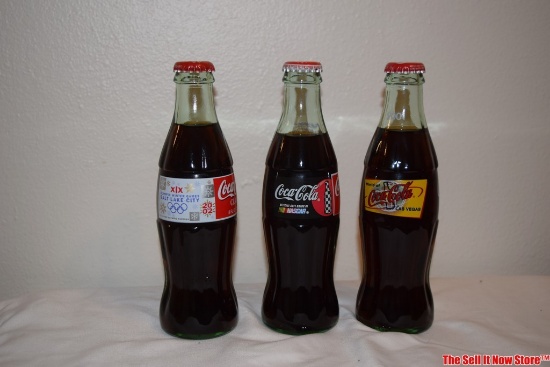 Lot of Vintage Coca-Cola Glass Bottles 1998 Nascar 1996 Classic Las Vegas World of Coke