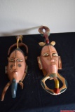 Pair of Carved Wood Decorative Wall Art Faces