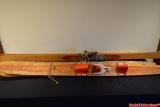 Pair of Decorative Vintage wood Flying-O water skis and snow skis