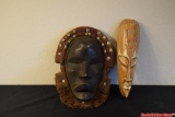 Decorative African Wood Mask Vintage Wall Tribal Art Pair