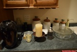 Lot of Household Items including Canisters, Cake Plater, Vase, etc.