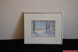 Framed Watercolor Cornfield in Sunshine & Snow by Isobel Cochran