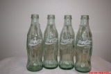 Lot of 4 Vintage 1996 Coca-Cola Green Glass 70th Anniversary Commemorative Detroit Redwings Bottles