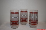 Lot of 3 Vintage 16 oz Frosted Stained Glass Coca-Cola Tiffany Style Tumblers